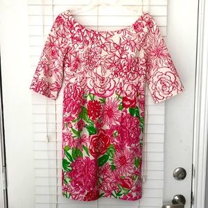 Lilly Pulitzer Dress Livie Floral Silk Blend Pink Green SZ 0